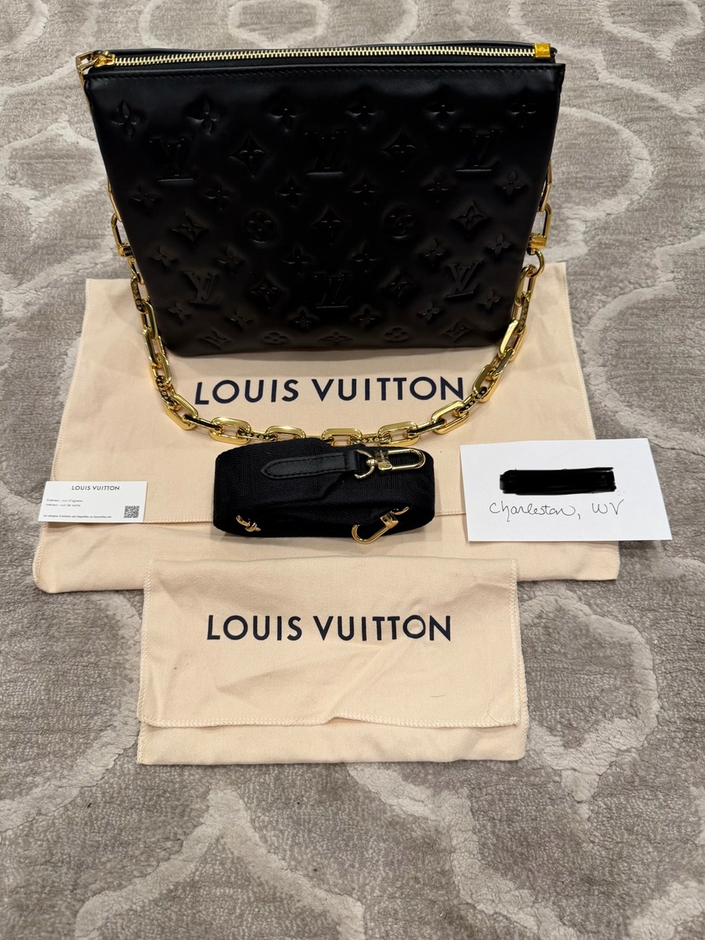 Louis Vuitton Black Coussin PM with Gold Chain